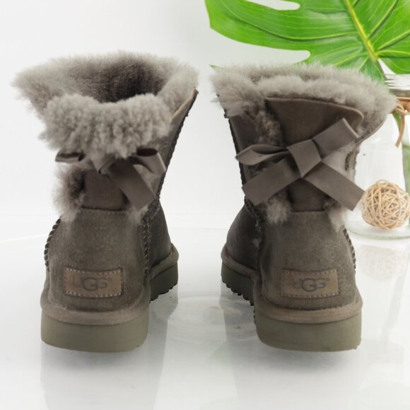 UGG Womens Mini Bailey Bow Boots Size 6 Gray Suede Sherpa Shearling Short Bootie - Picture 9 of 16